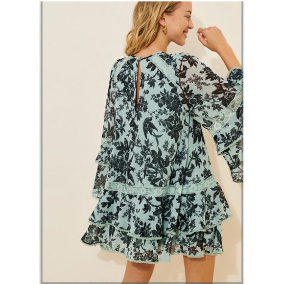 Anthropologie BHLDN Camila Long-Sleeve Chiffon Mini Dress Size Medium - Picture 2 of 16
